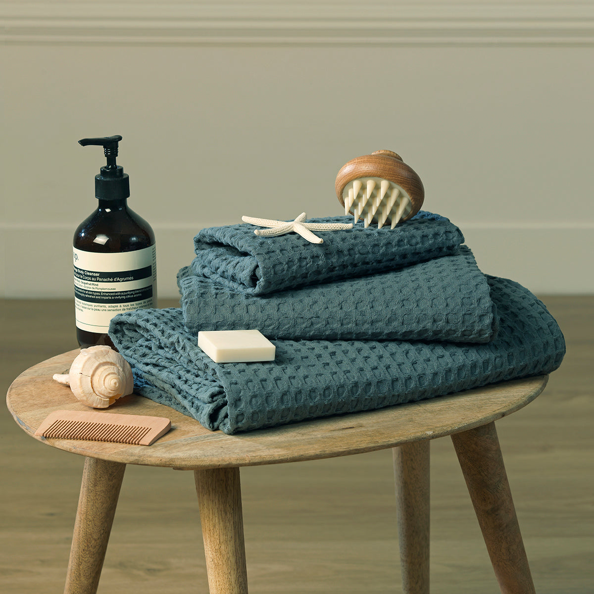 Bath towel set (x3) in waffle cotton 90x150+50x100+30x50 DARIA