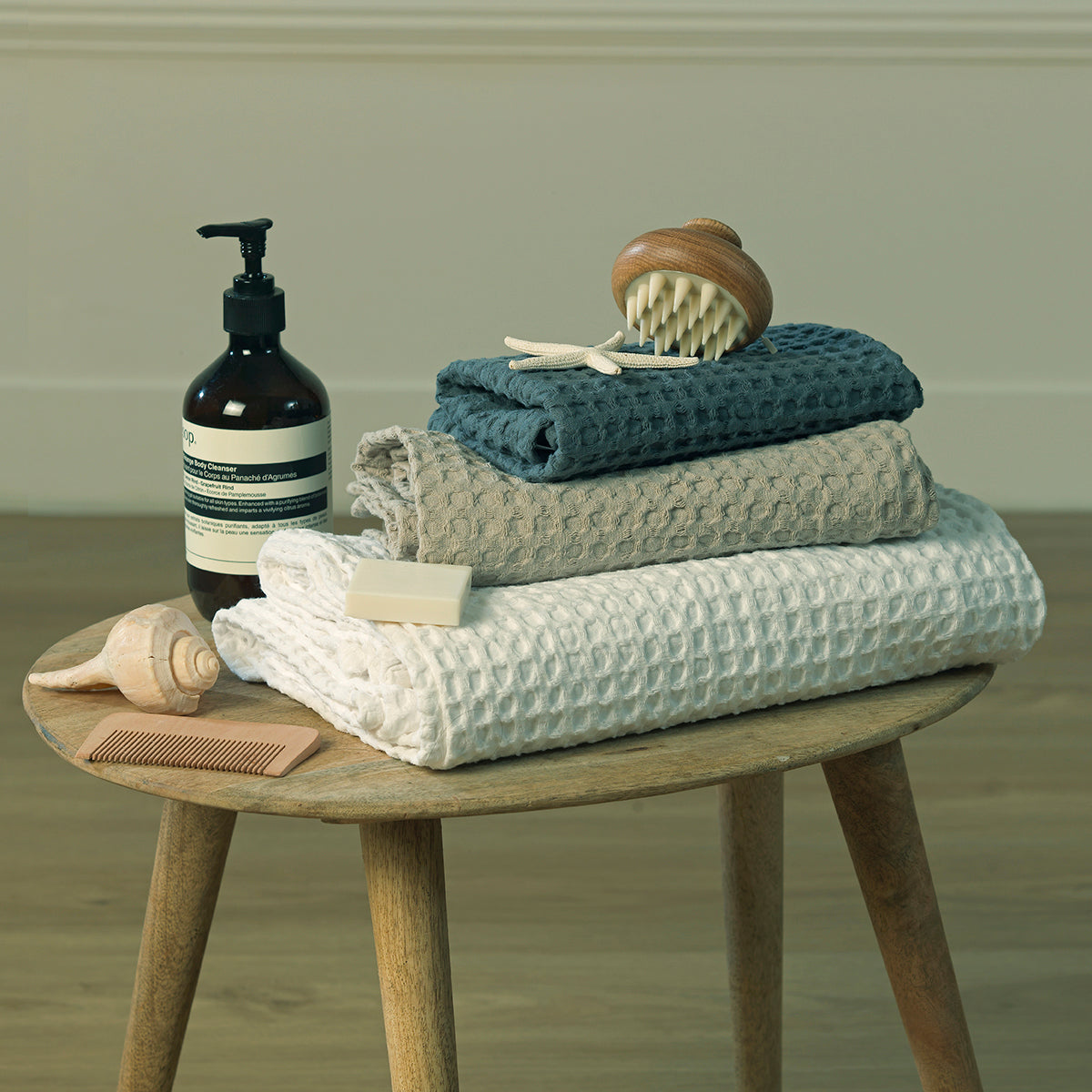 Bath towel set (x3) in waffle cotton 90x150+50x100+30x50 DARIA
