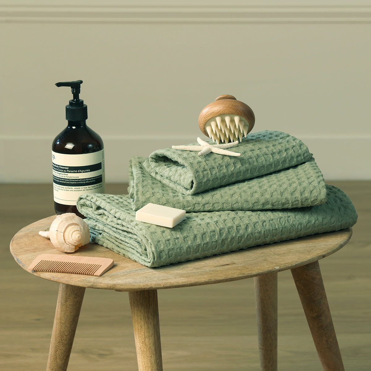 Bath towel set (x3) in waffle cotton 90x150+50x100+30x50 DARIA