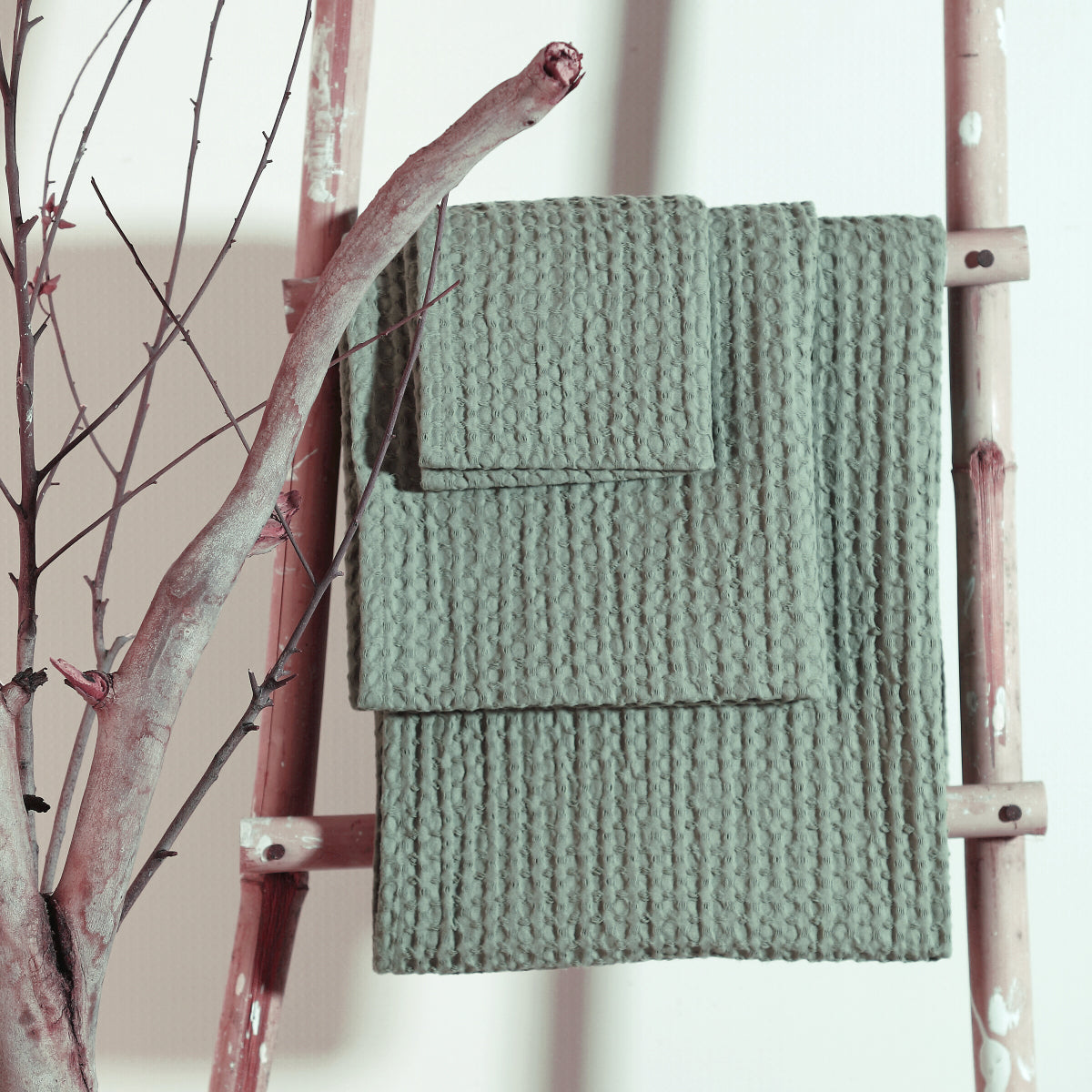 Bath towel set (x3) in waffle cotton 90x150+50x100+30x50 DARIA