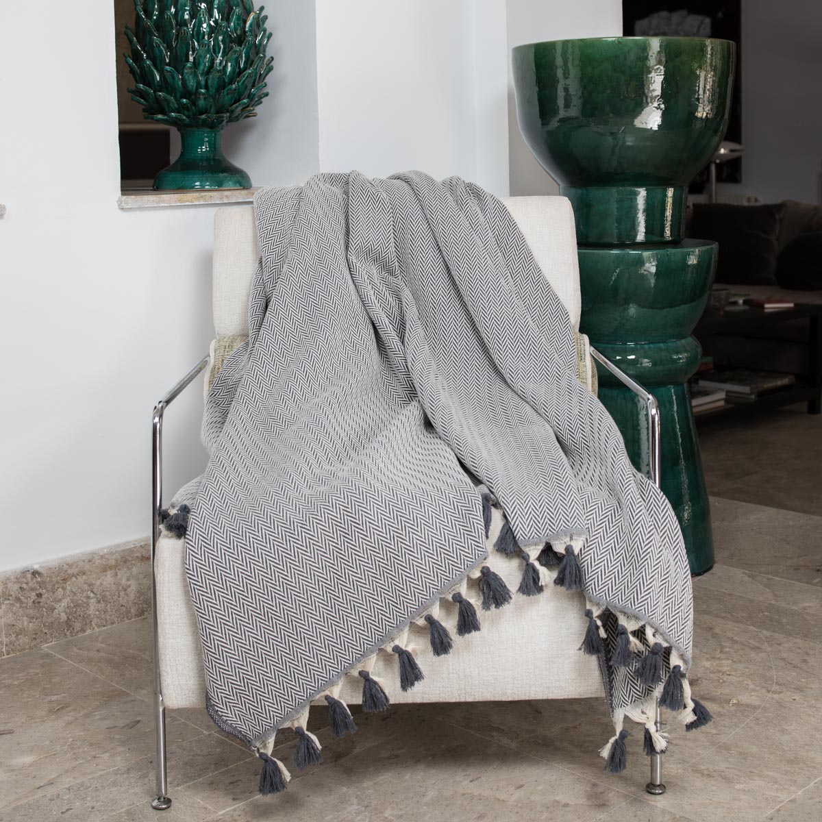 Plaid coton gris moyen MEGEVE - febronie.com