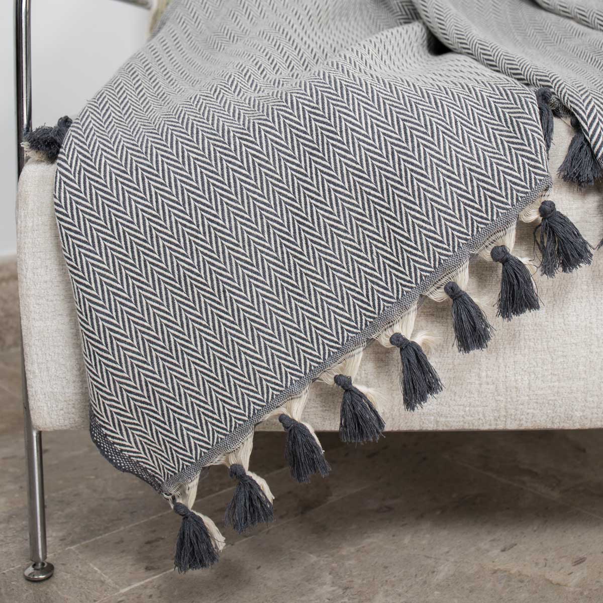 Plaid in cotone grigio medio MEGEVE