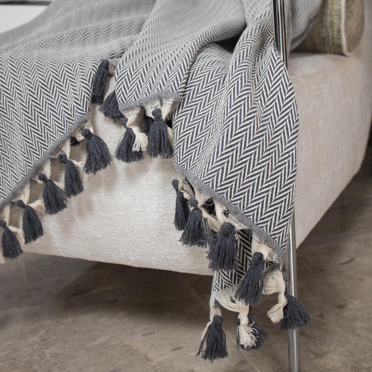 Plaid in cotone grigio medio MEGEVE