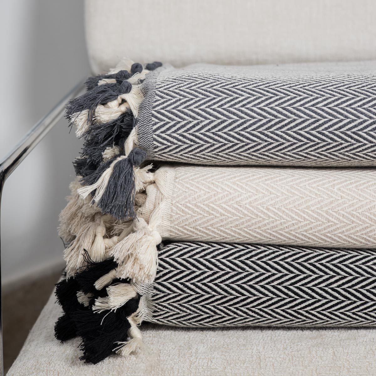 Plaid in cotone grigio medio MEGEVE