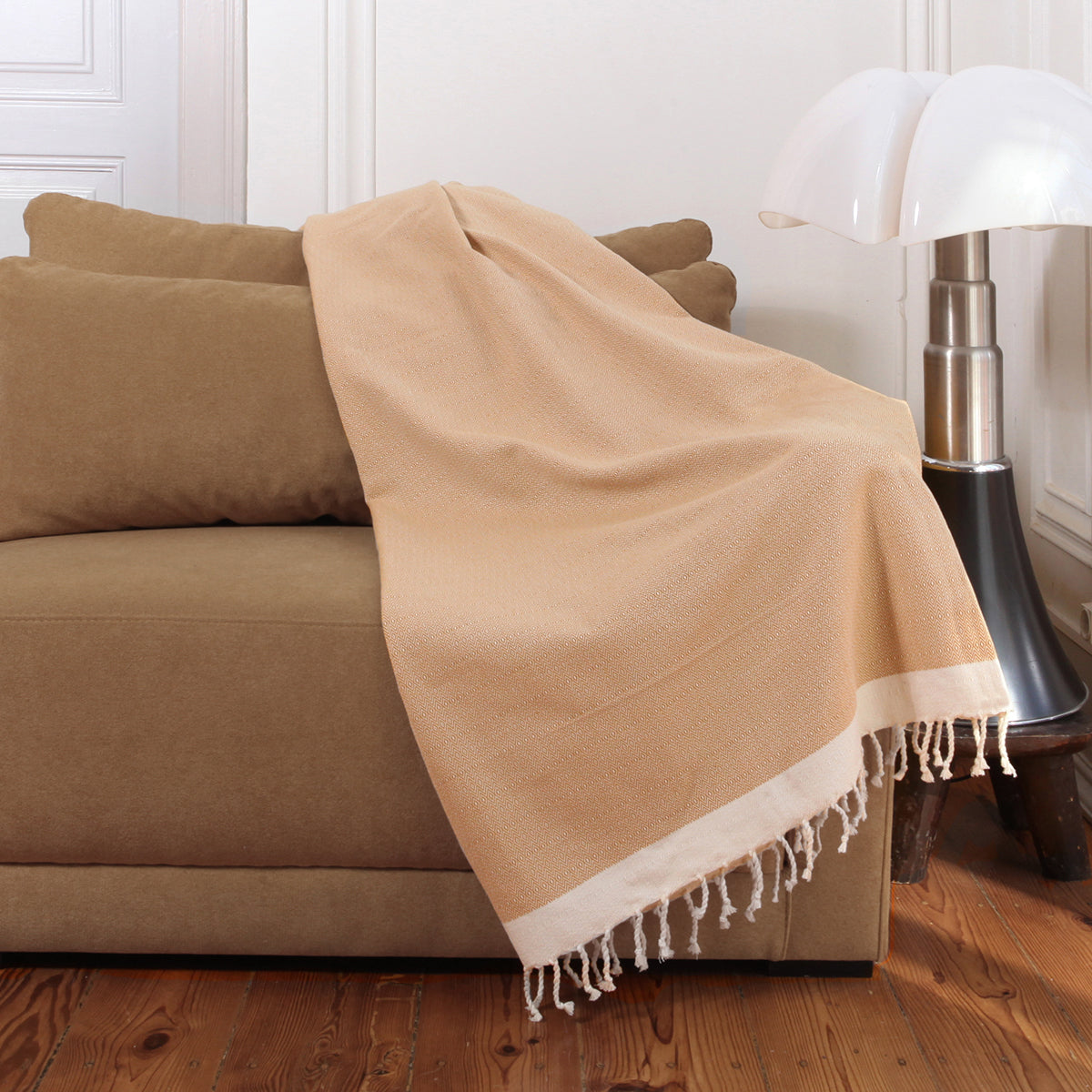 Plaid coton jaune moutarde COURCHEVEL febronie.com