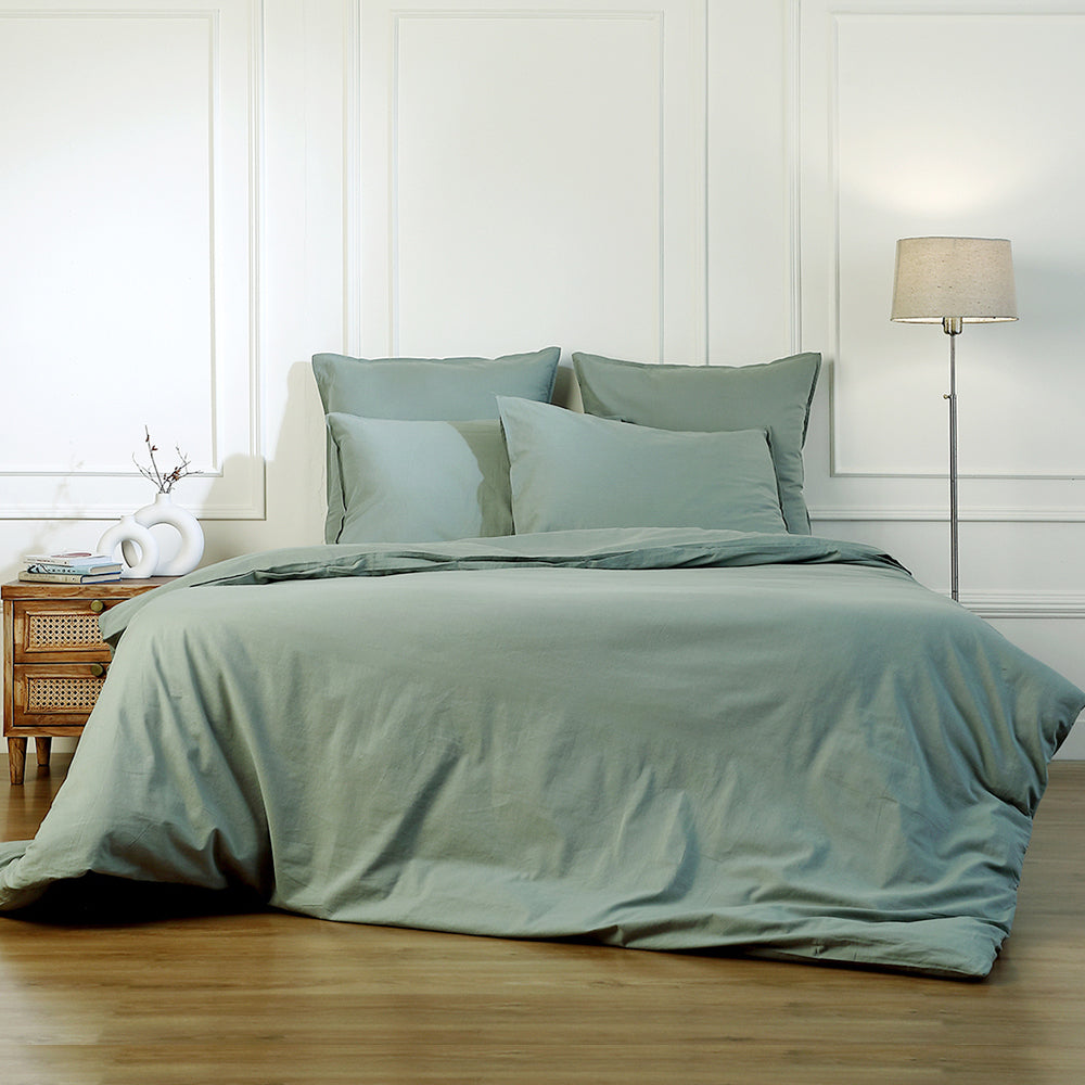 Parure + taie 80x80 coton lavé céladon LUNA