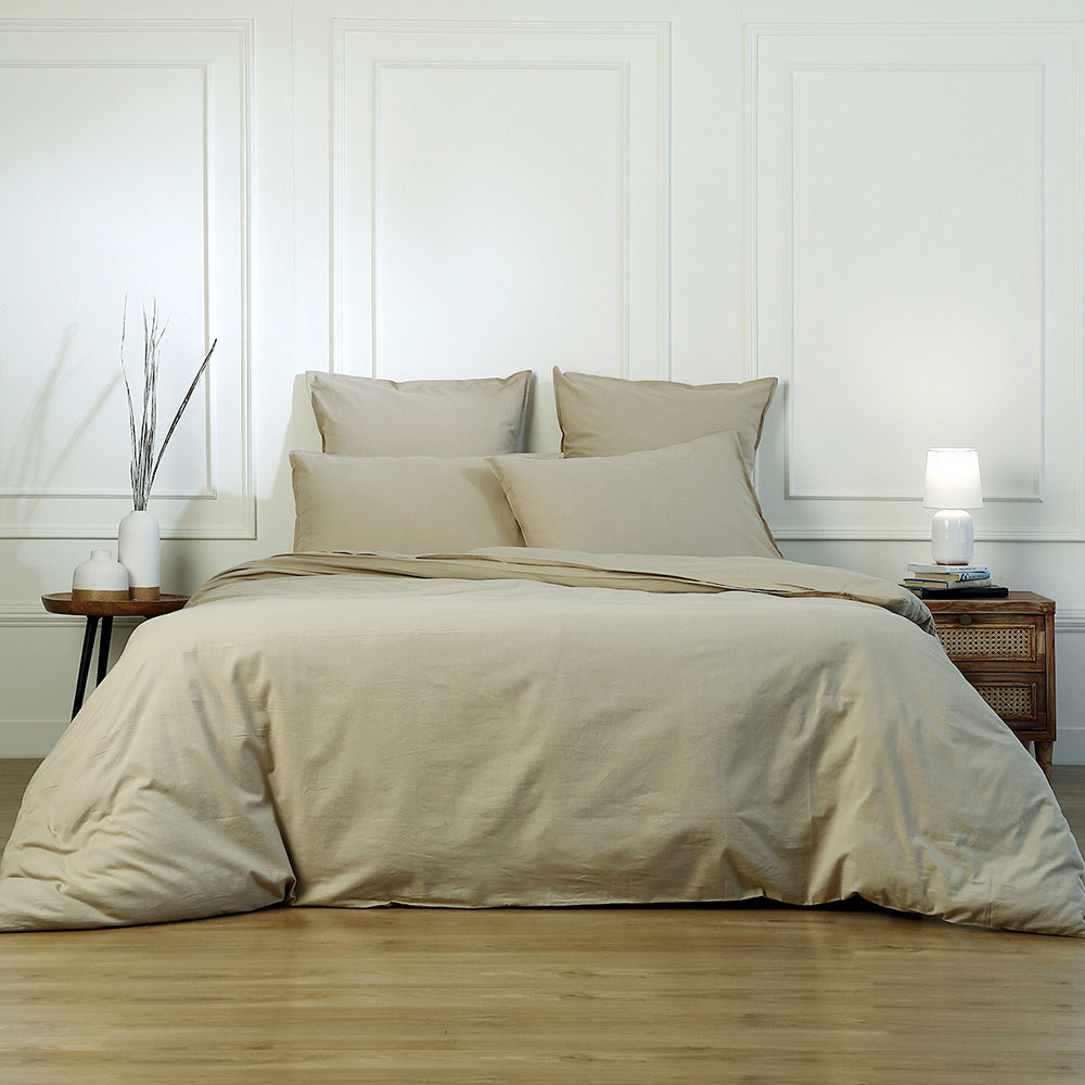 Parure + taie 80x80 coton lavé sable LUNA