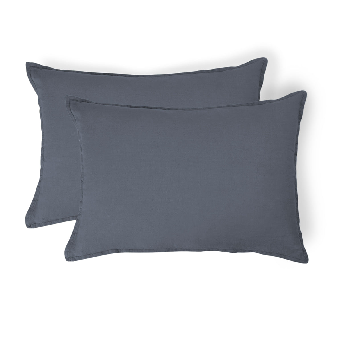 Taie d'oreiller (x2) lin lavé bleu orage CAMILLE