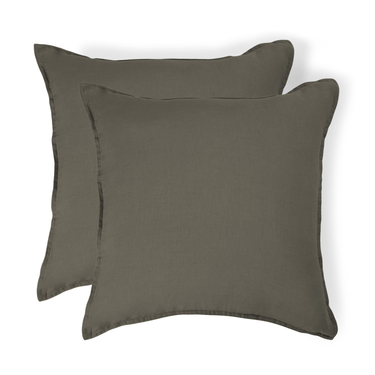 Pillowcases with border (x2) in washed linen khaki green CAMILLE