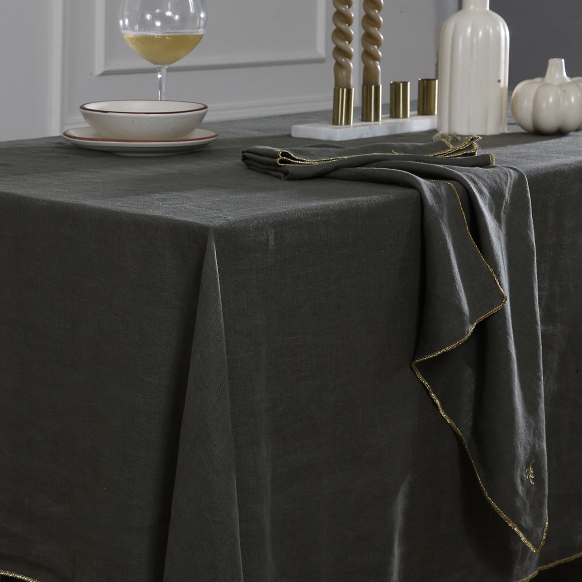 Lurex tablecloth in washed linen CAMILLE 150x250