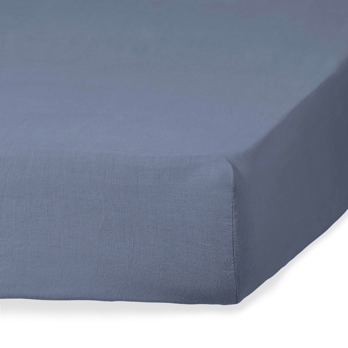 Drap housse lin lavé bleu orage CAMILLE