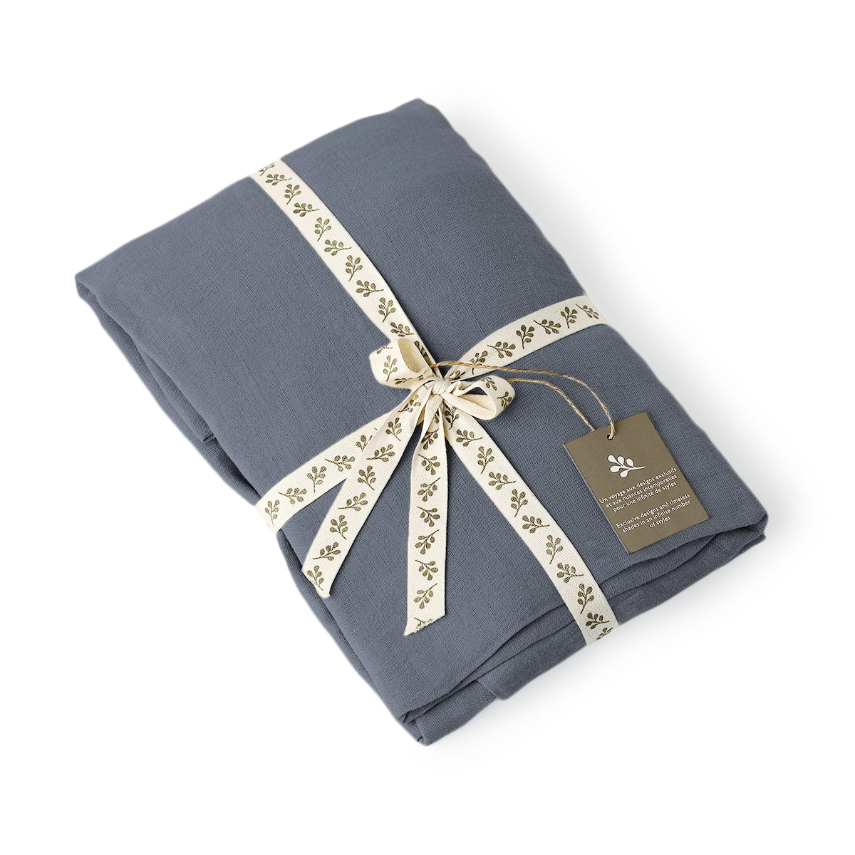 Drap housse lin lavé bleu orage CAMILLE