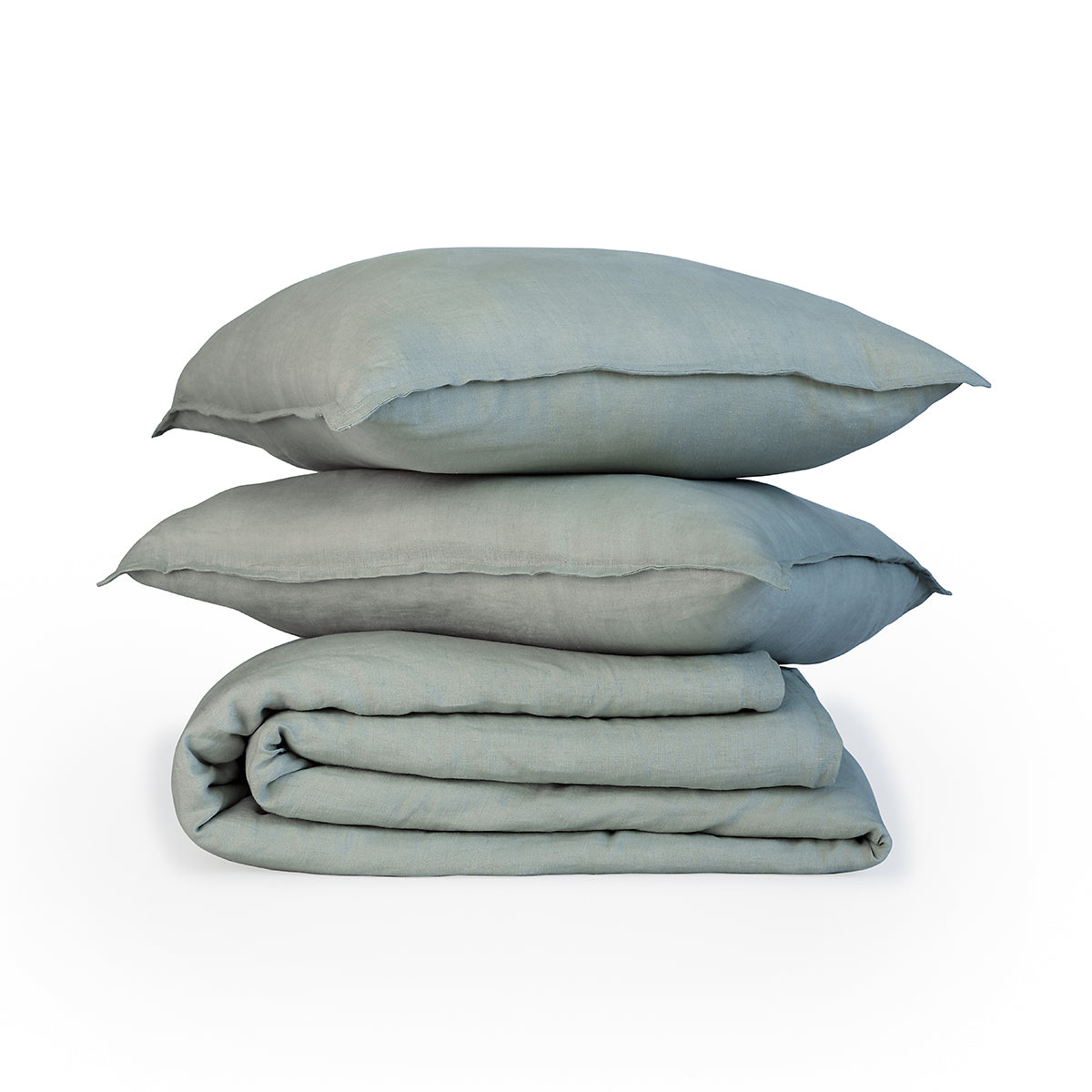 Parure + taies 65x65 lin lavé céladon CAMILLE