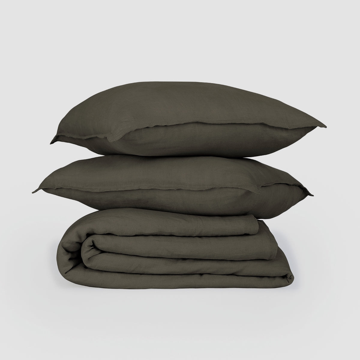 Parure + taies 65x65 lin lavé vert kaki CAMILLE