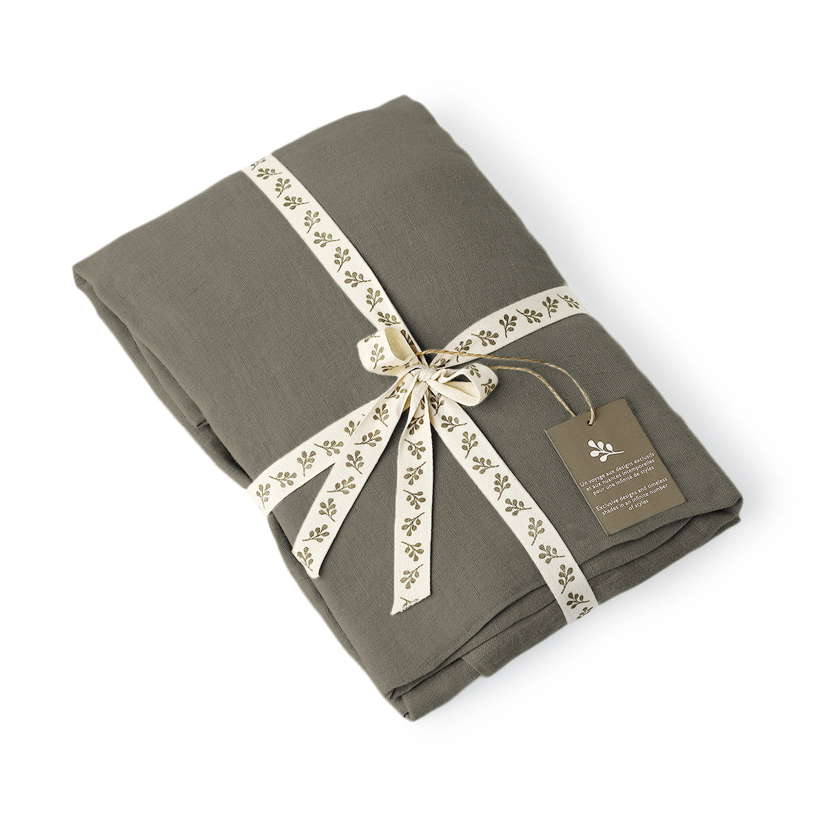 Parure + taies 65x65 lin lavé vert kaki CAMILLE