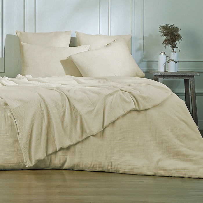Parure de lit + taies 50x70 gaze de coton sable CARLA