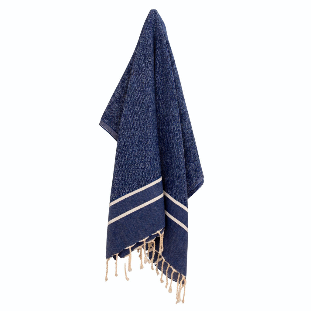 Fouta jacquard coton 100x200 SIENNA bleu denim