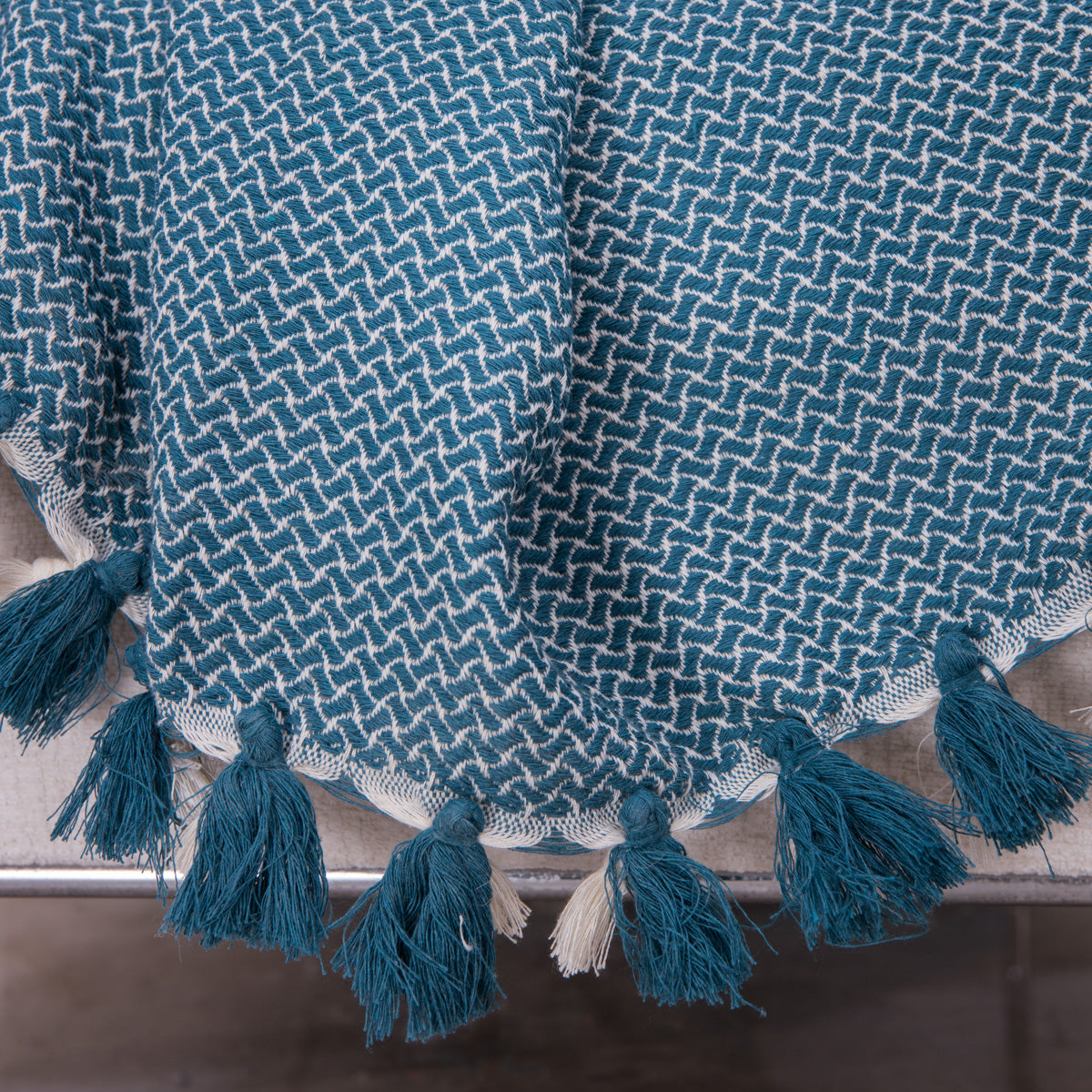 Plaid coton bleu pétrole VERBIER - 160x250 cm