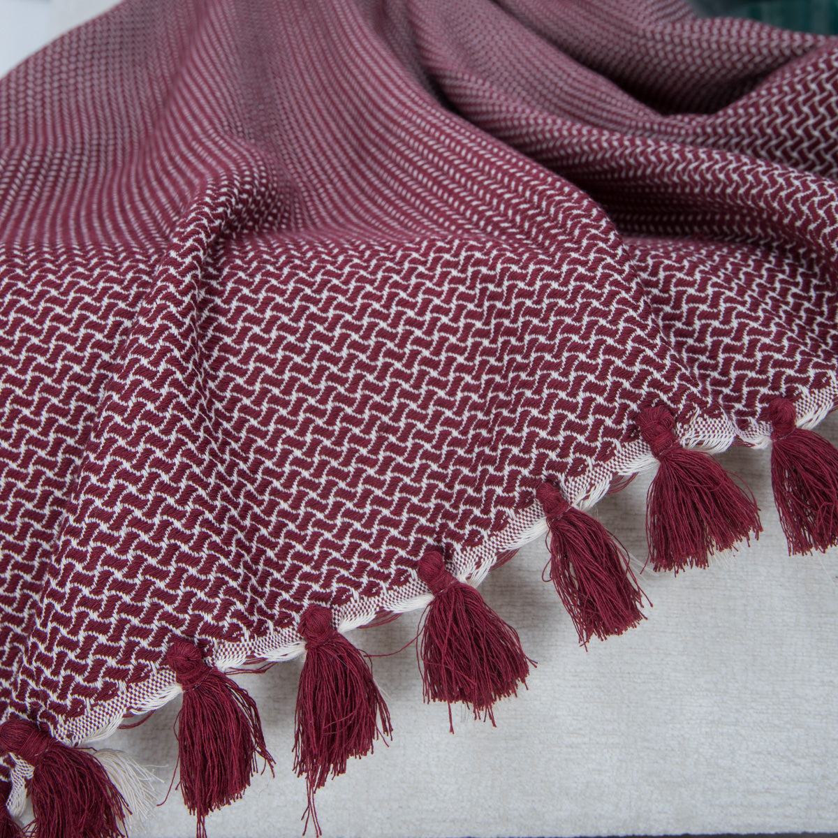 Plaid coton rouge bordeaux VERBIER - 130x170 cm