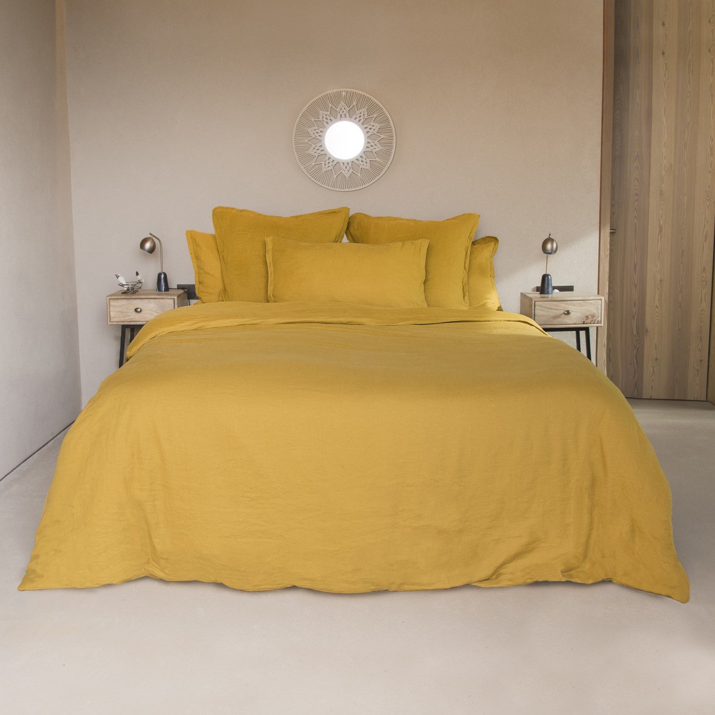 Completo + federe 65x65 lino lavato giallo senape HORTENSE