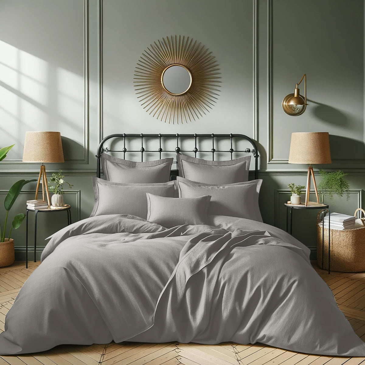 Housse de couette satin de coton gris moyen JULIA