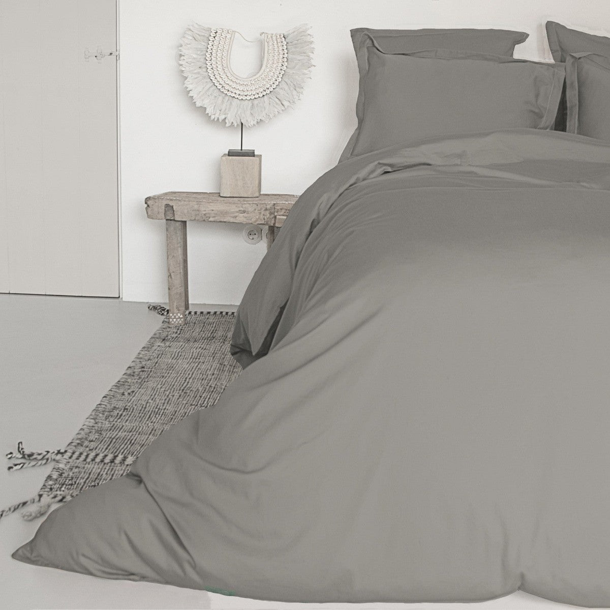 Housse de couette satin de coton gris moyen JULIA