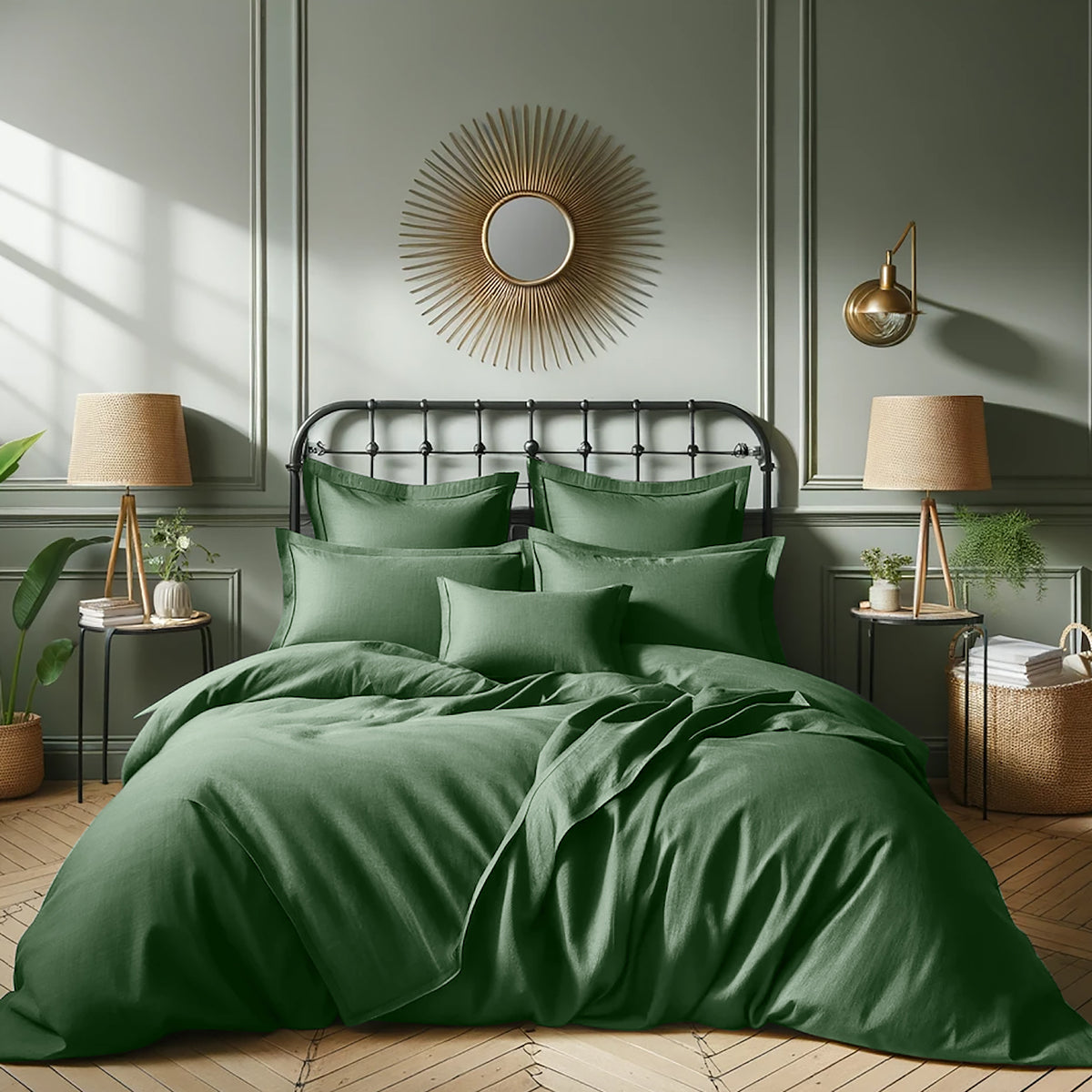 Parure + taie 80x80 satin de coton vert sauge JULIA
