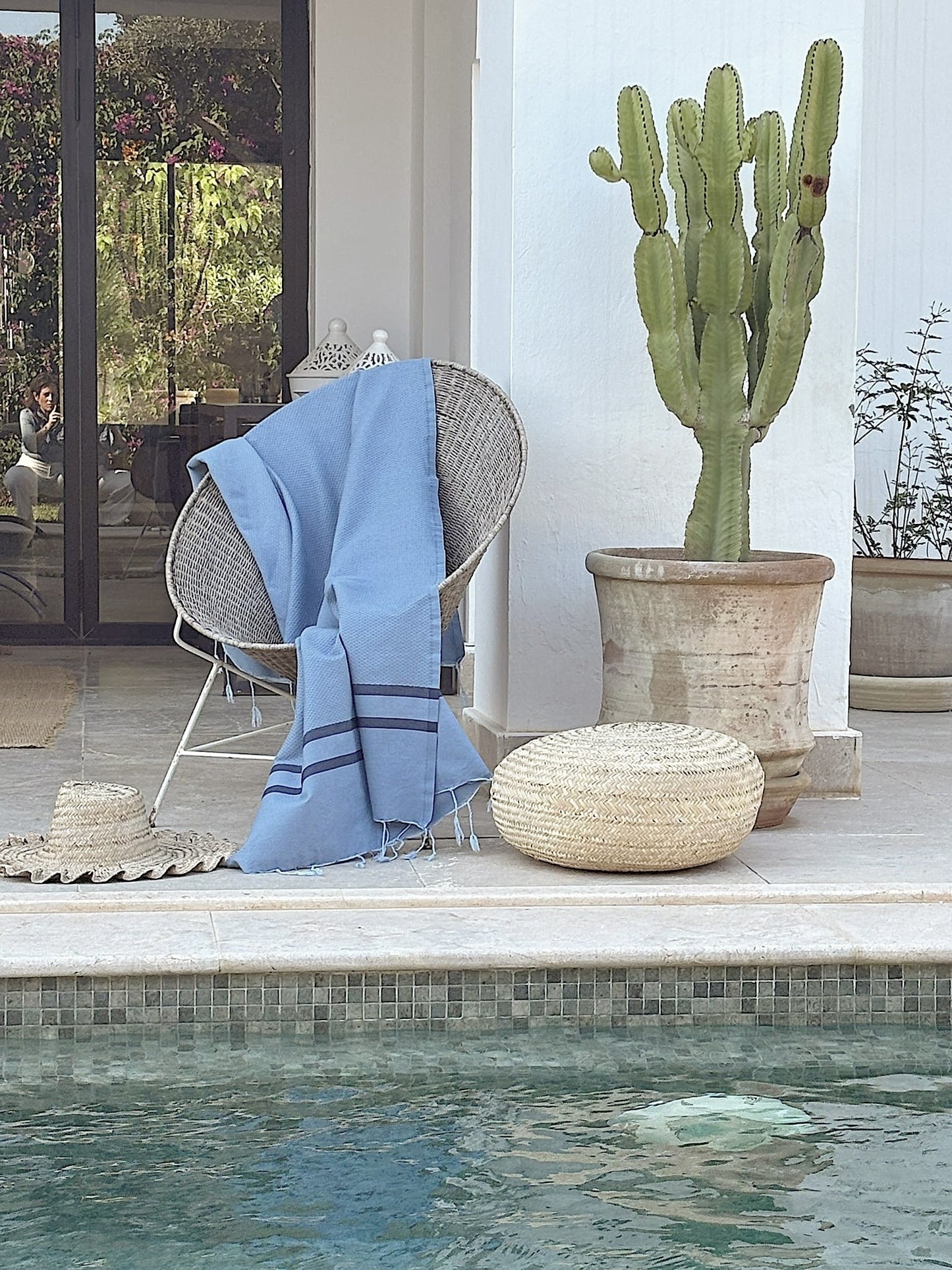 Fouta bicolore coton 100x200 AMALFI - bleu azur / bleu