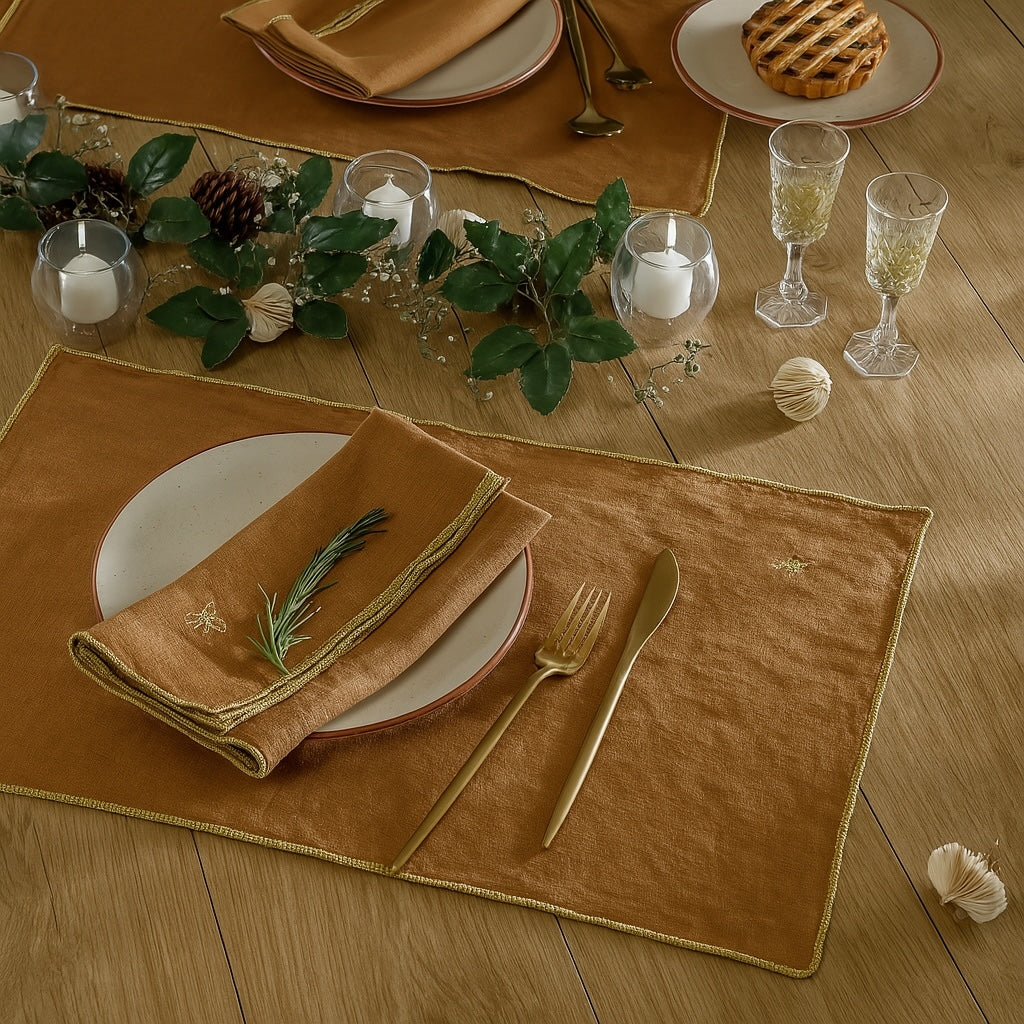 Set di 4 tovagliette lurex in lino lavato 30x50 CAMILLE