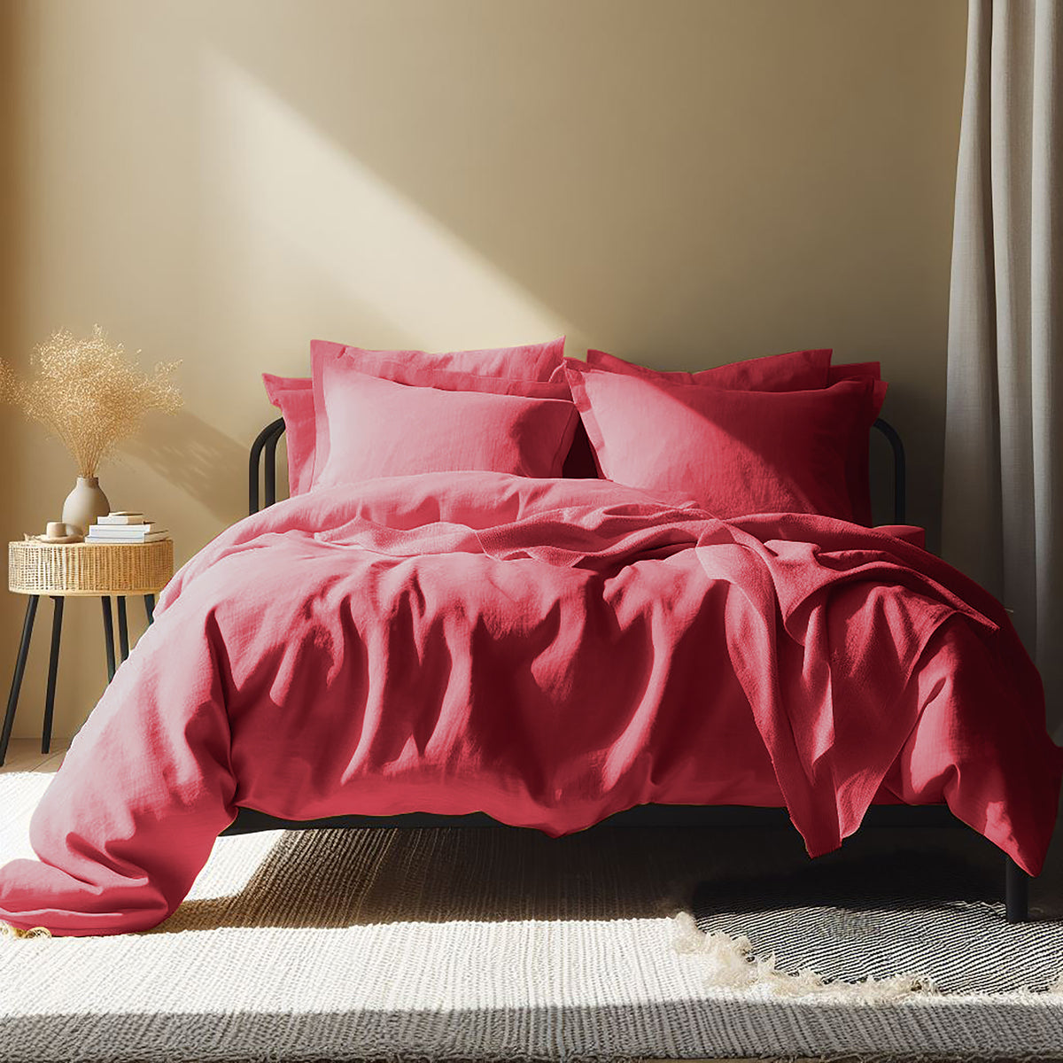 Set + pillowcase 80x80 washed linen raspberry pink hortense