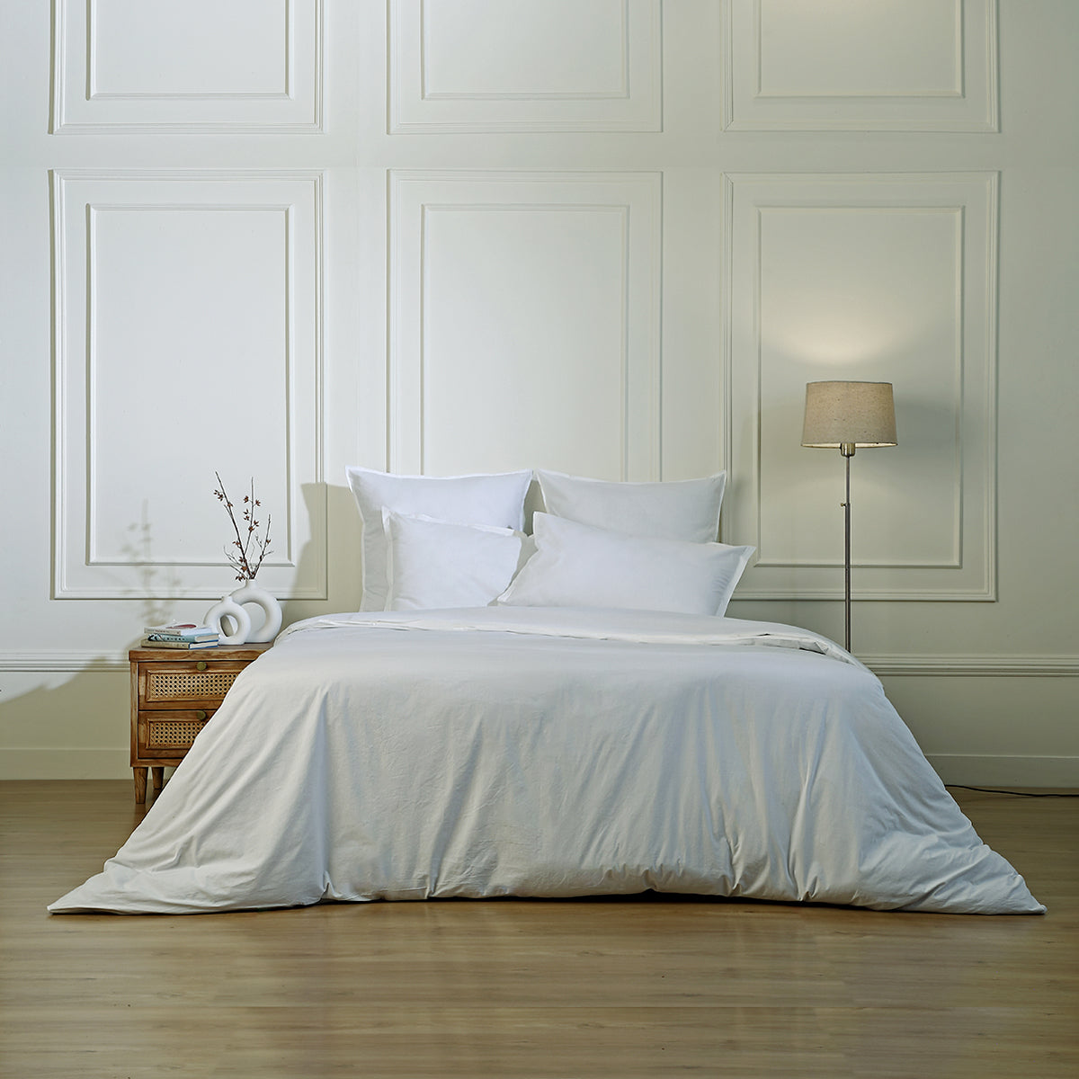 Parure + taies 50x70 percale de coton blanc NINA