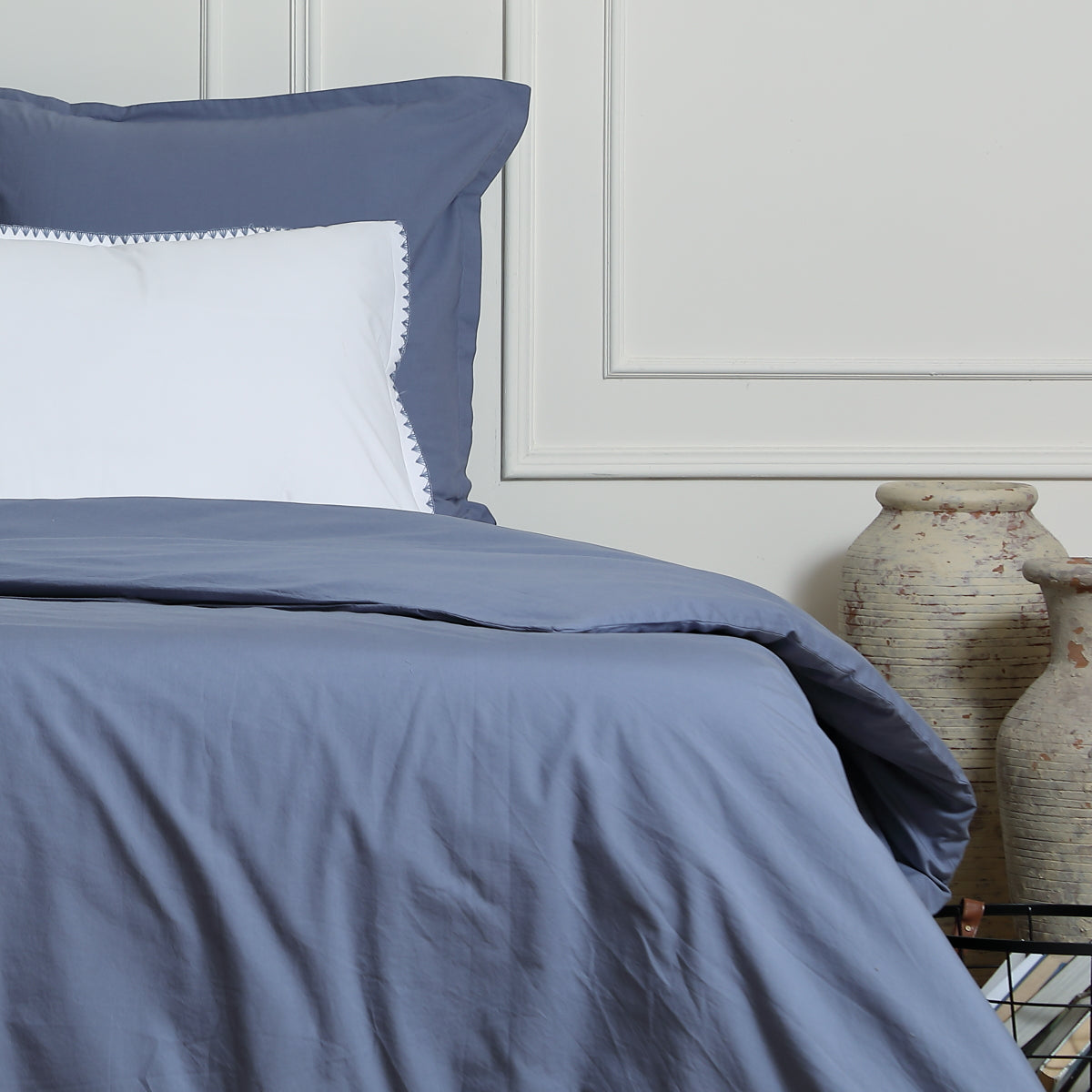 Parure + taies 50x70 percale de coton denim NINA