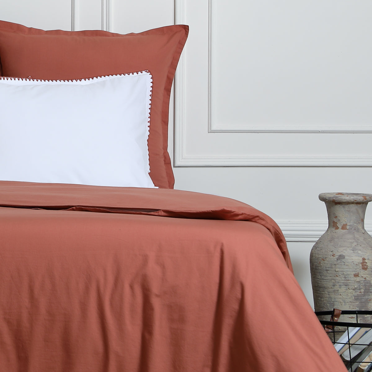 Parure + taies 50x70 percale de coton rouge toscane NINA