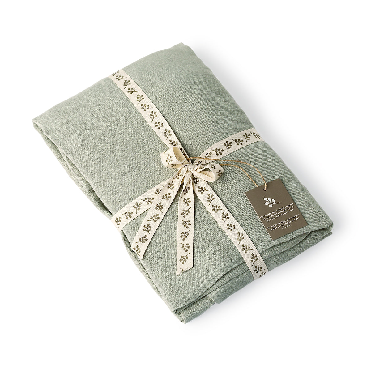 Parure + taies 50x70 lin lavé vert céladon CAMILLE