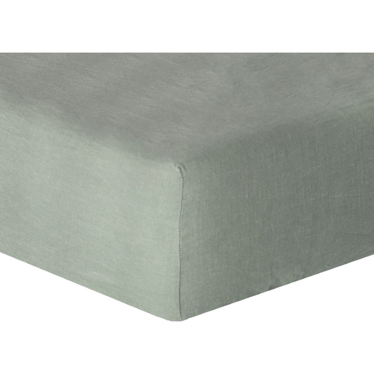 Drap housse lin lavé vert de gris HORTENSE - febronie.com