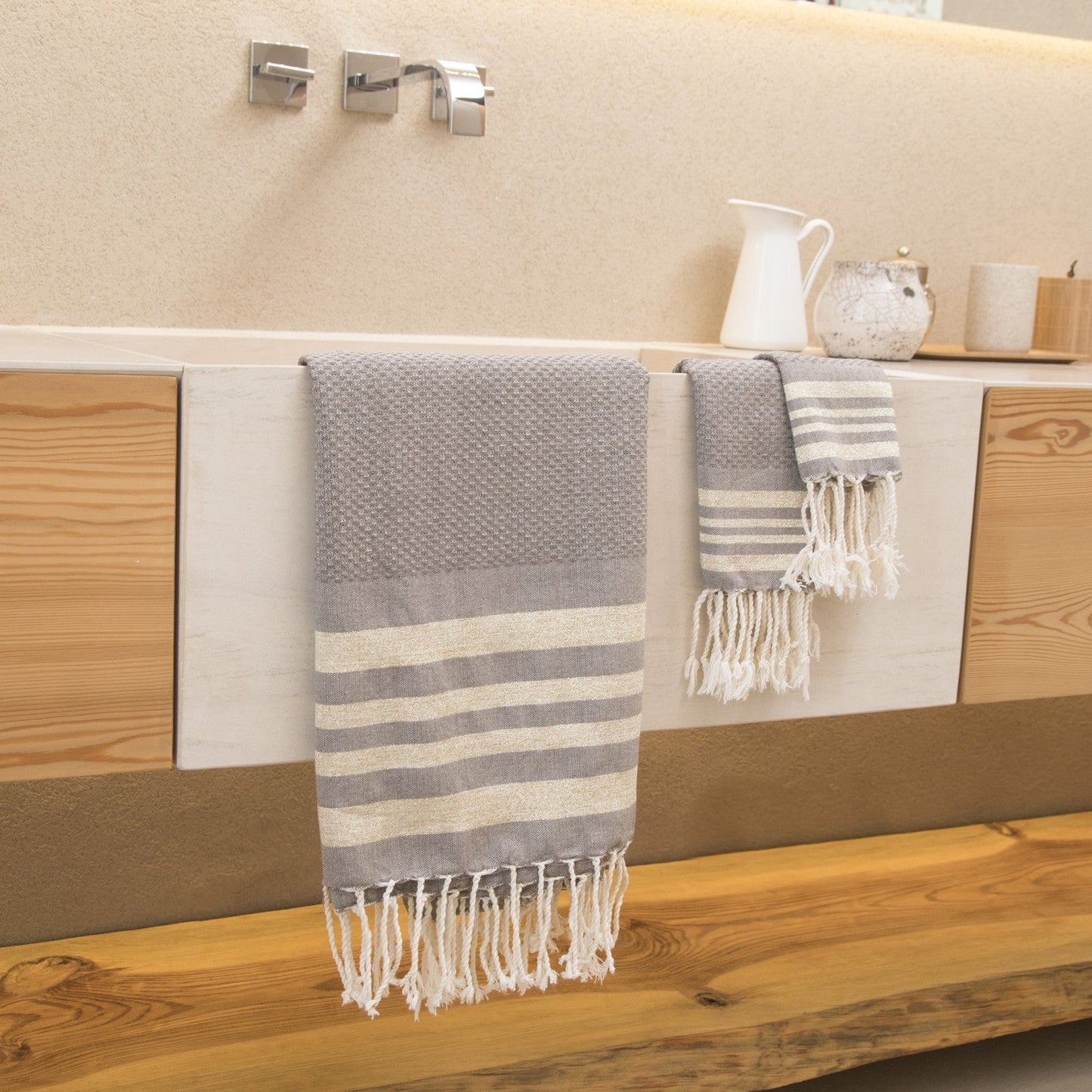 Bath set, 1 fouta + 2 hand towels cotton 100x200+2(40x60) HAMPTONS