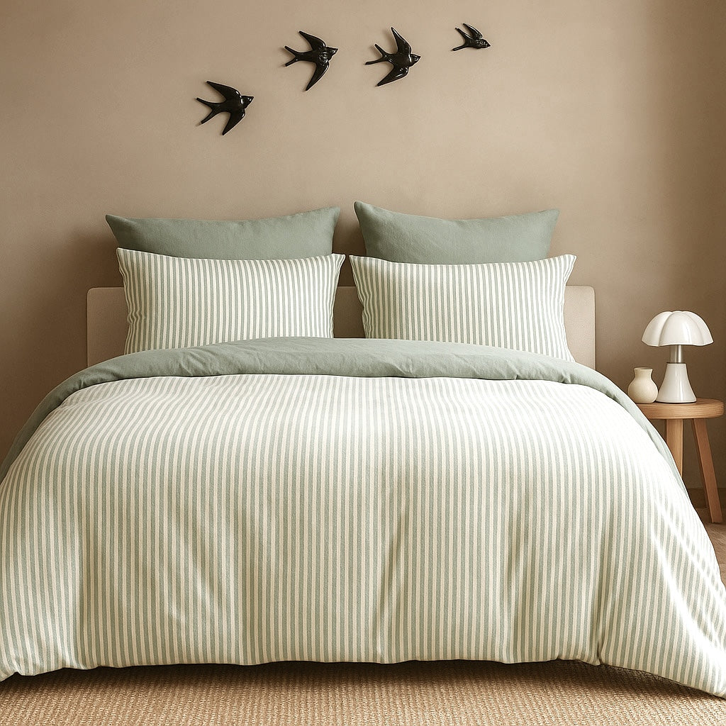 Taie d'oreiller (x2) coton lavé vert céladon LUNAR