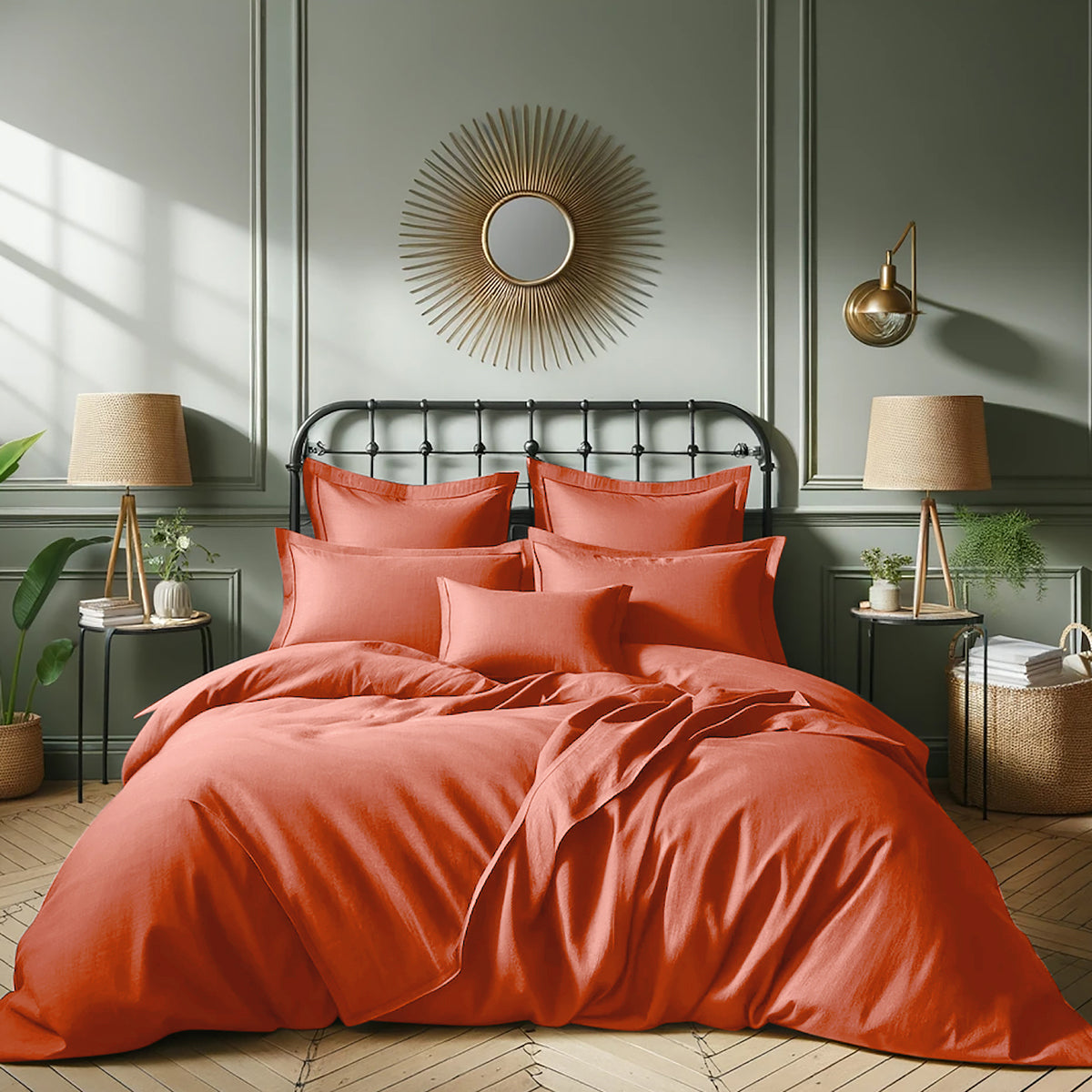 JULIA terracotta cotton satin set + pillowcase 80x80