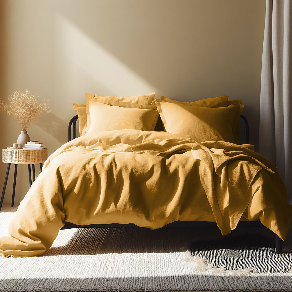 Set + pillowcase 80x80 washed linen saffron HORTENSE