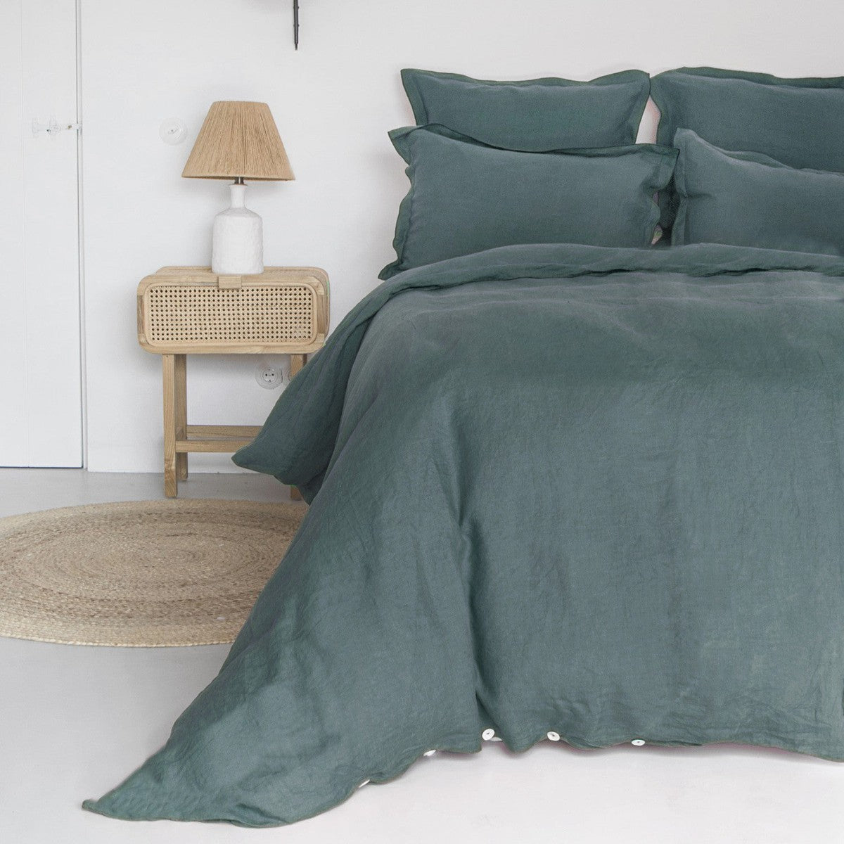 Housse de couette lin lavé bleu de Nîmes HORTENSE - febronie.com
