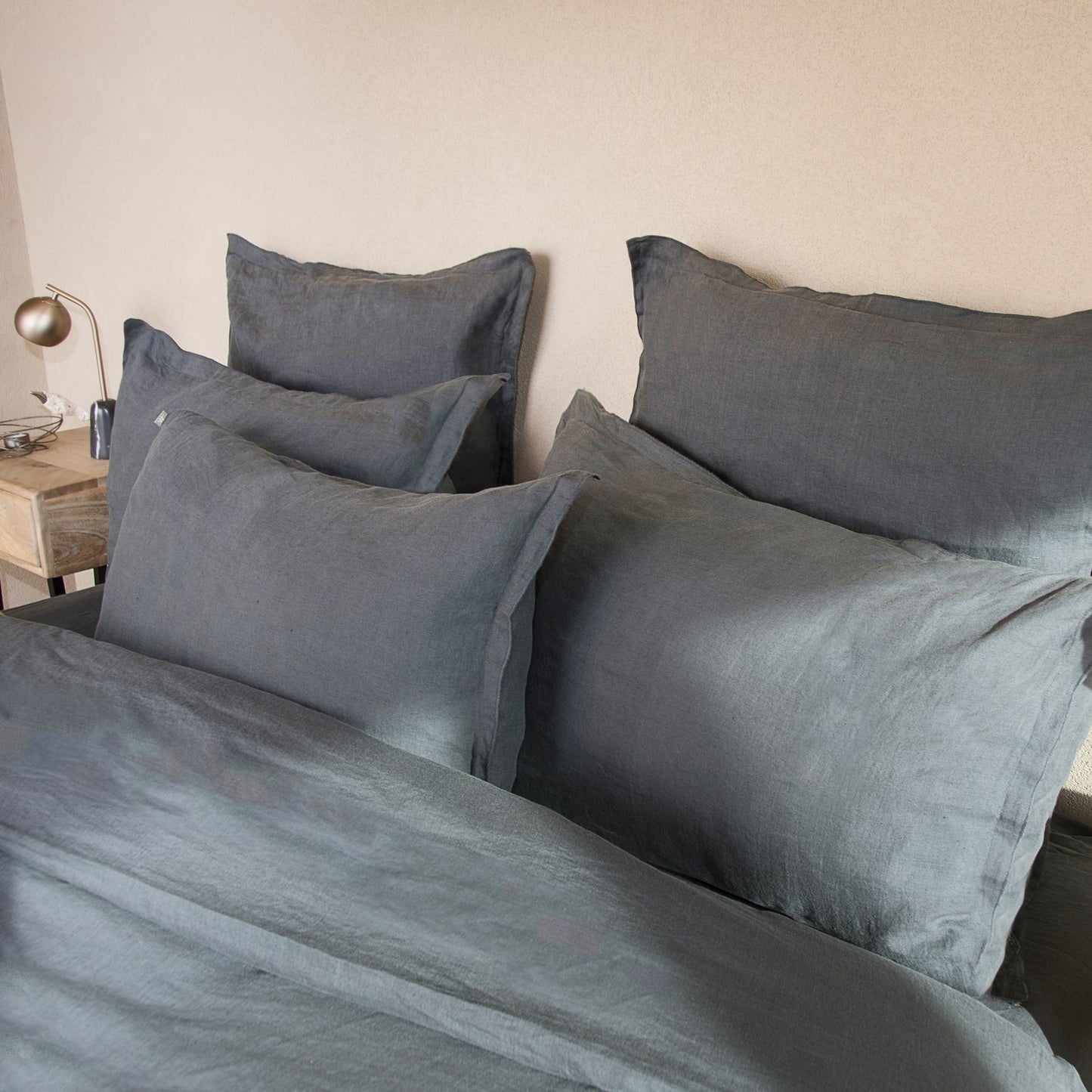 Parure + taies 65x65 lin lavé gris ardoise HORTENSE