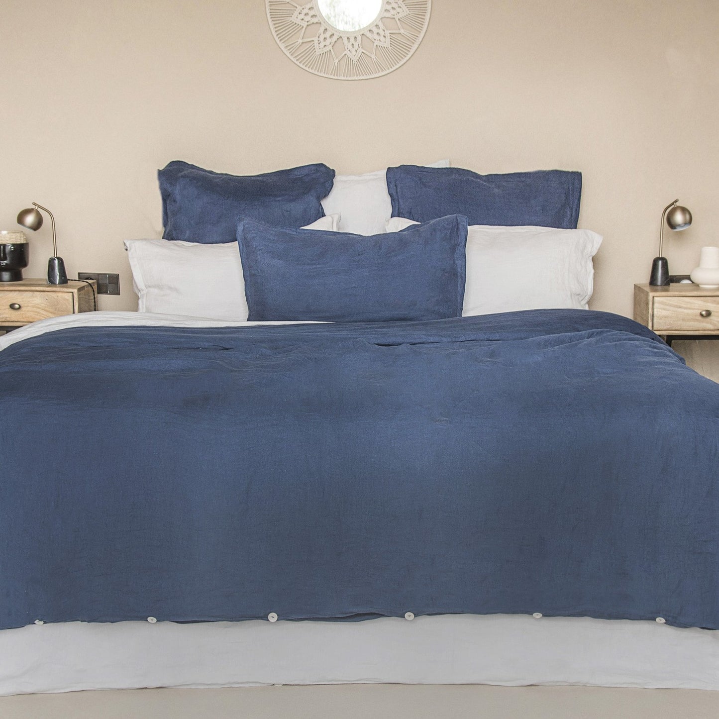 Parure + taies 65x65 lin lavé indigo HORTENSE