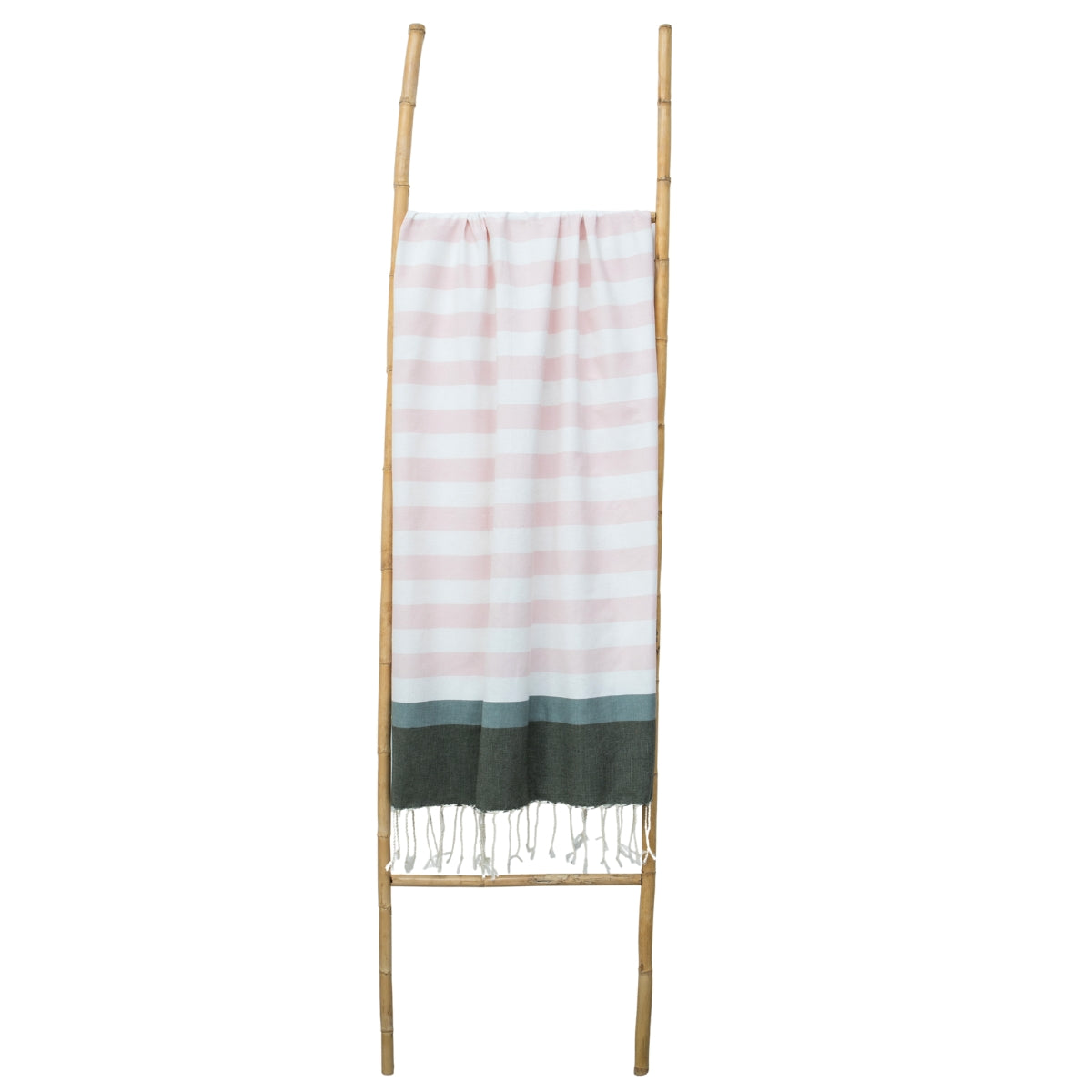Fouta tricolore coton 100x200 ARCACHON rose pâle / sauge / kaki