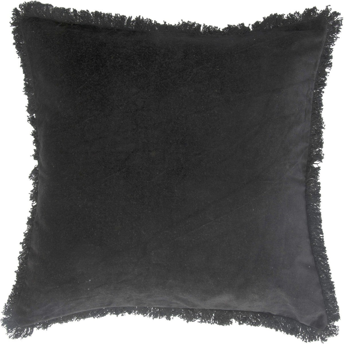 Housse de coussin velours de coton franges noires BUDAPEST 50x50