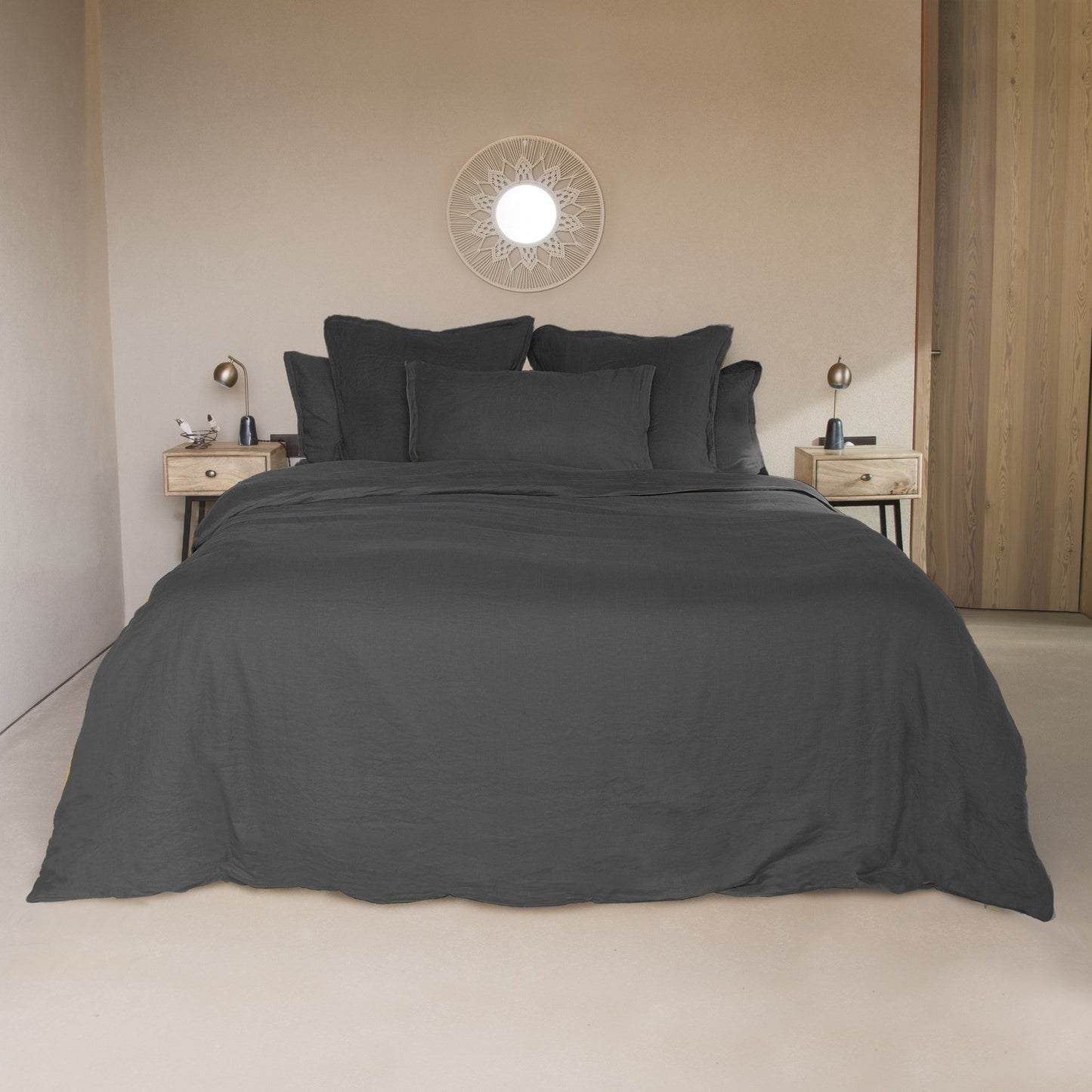 Parure + taies 50x70 lin lavé gris ardoise HORTENSE