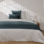Chemin de lit velours de coton 90x200 DANUBE - bleu orage