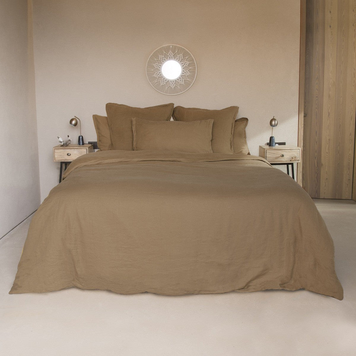 Parure + taie 80x80 lin lavé caramel HORTENSE