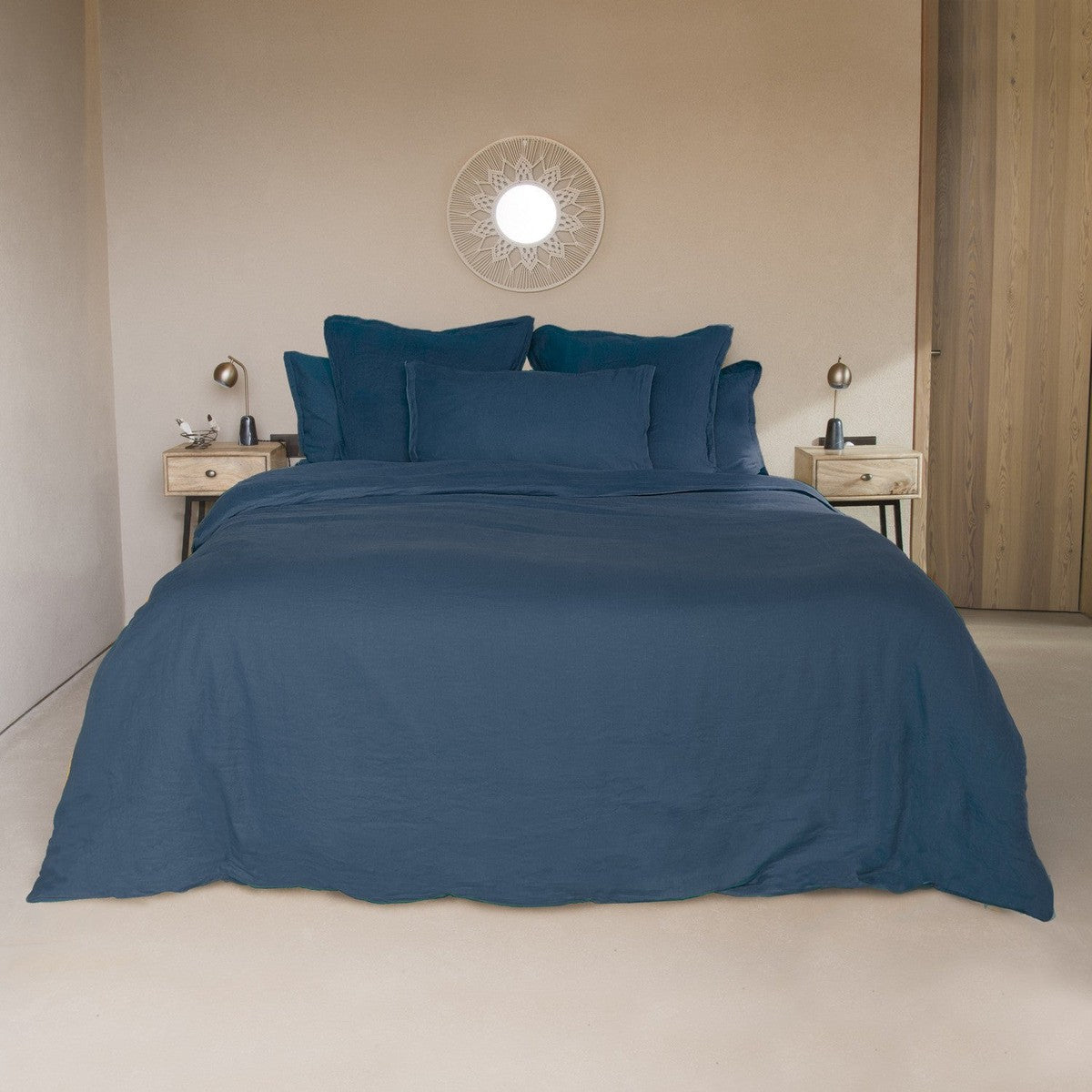 Housse de couette lin lavé bleu indigo HORTENSE