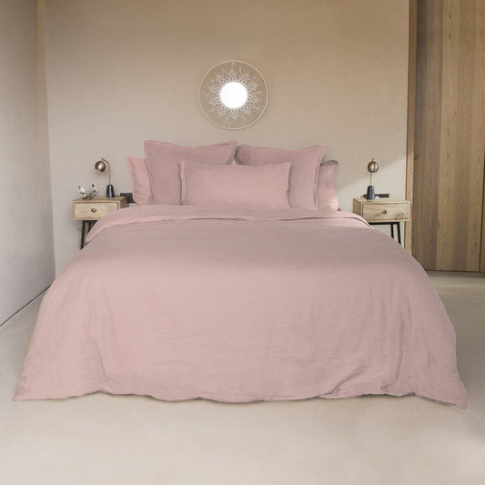 Housse de couette lin lavé rose HORTENSE