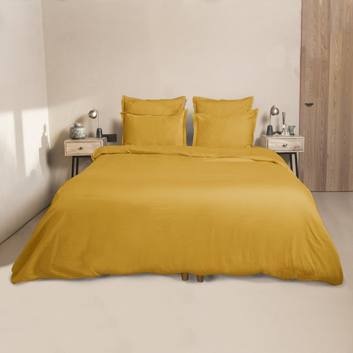 Housse de couette satin de coton moutarde JULIA    febronie.com